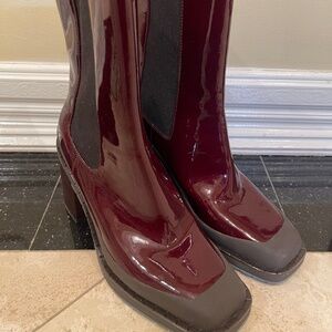 Tory Burch Burgundy and Dark Gray Heeled Boots